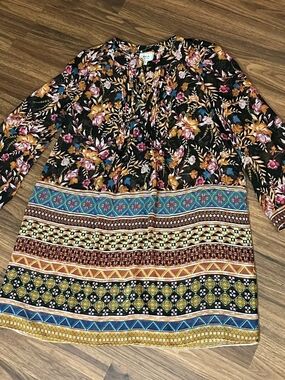 ECI Floral Boho Bell Sleeve Sheer Mini Shift Dress